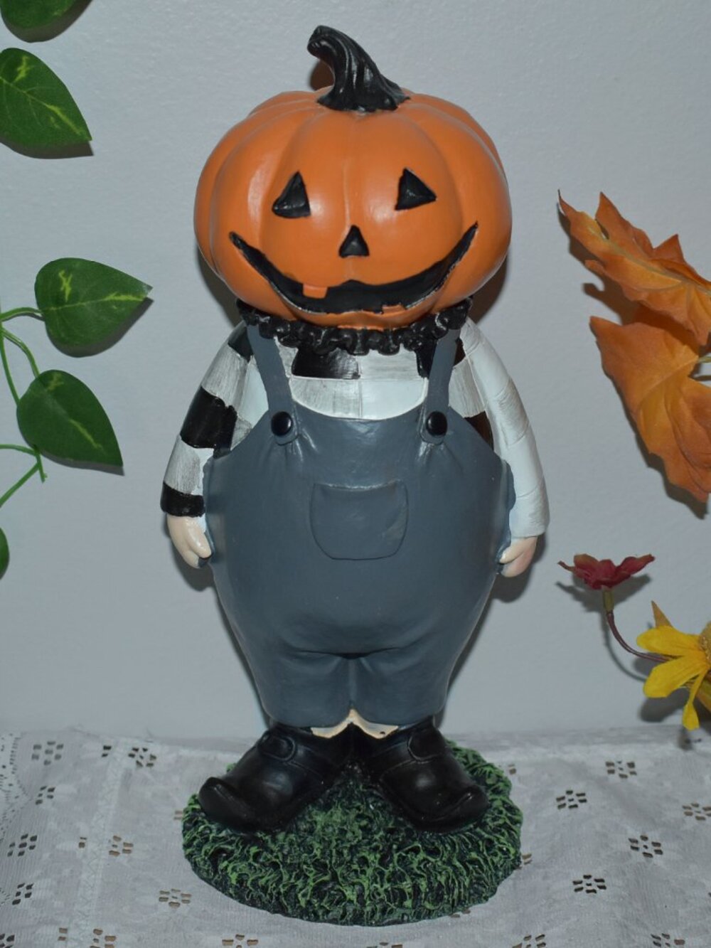 Jack O Lantern Farmer Pumpkin Man Figure Country Farmhouse Fall Halloween Decor